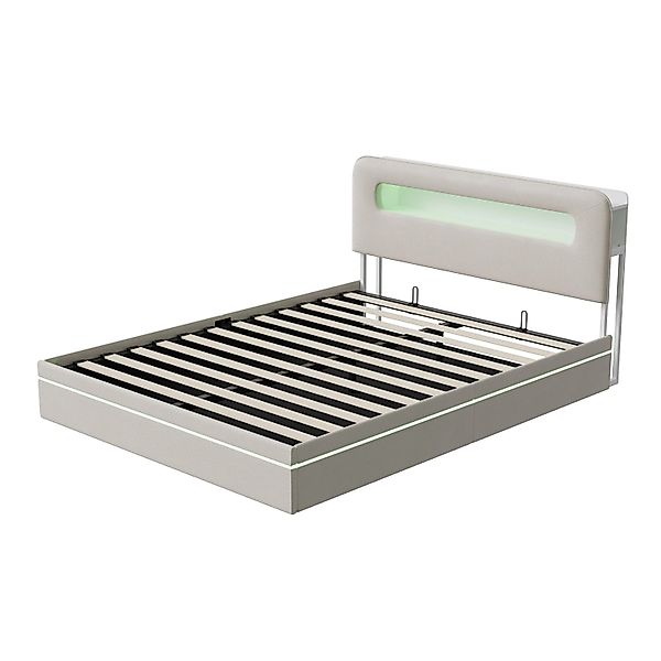PXloue Bett 140x200 Doppelbett für Erwachsene mit Stauraum&LED Beige günstig online kaufen