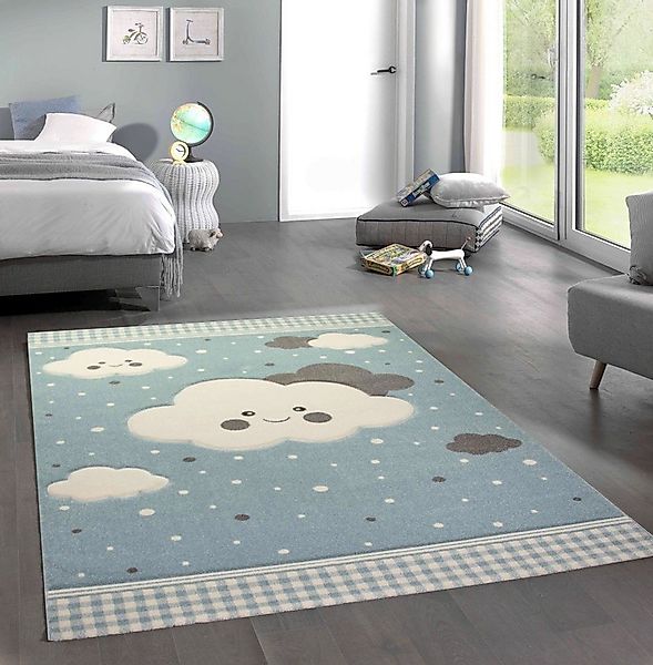 Carpetia Kinderteppich Teppich Kinderzimmer Kinderteppich Wolken blau, rech günstig online kaufen