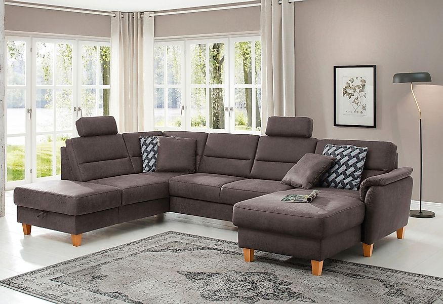 Home affaire Wohnlandschaft "Palmera U-Form, B: 308 cm" optional Bettfunkti günstig online kaufen