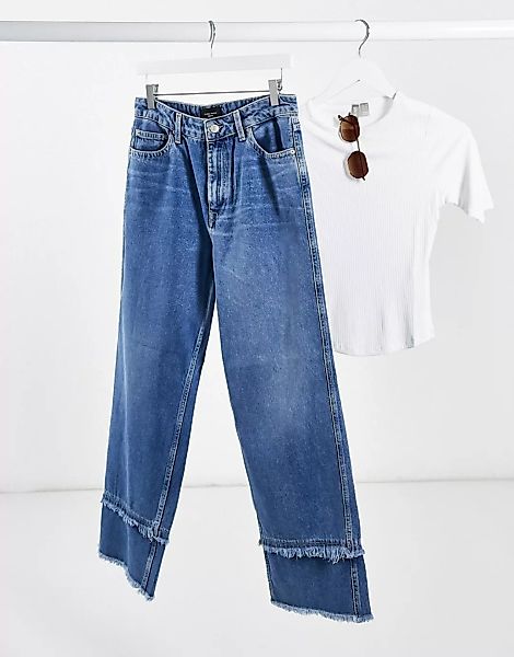 Vero Moda – Jeans in verwaschenem Mittelblau mit weitem Beinschnitt und aus günstig online kaufen