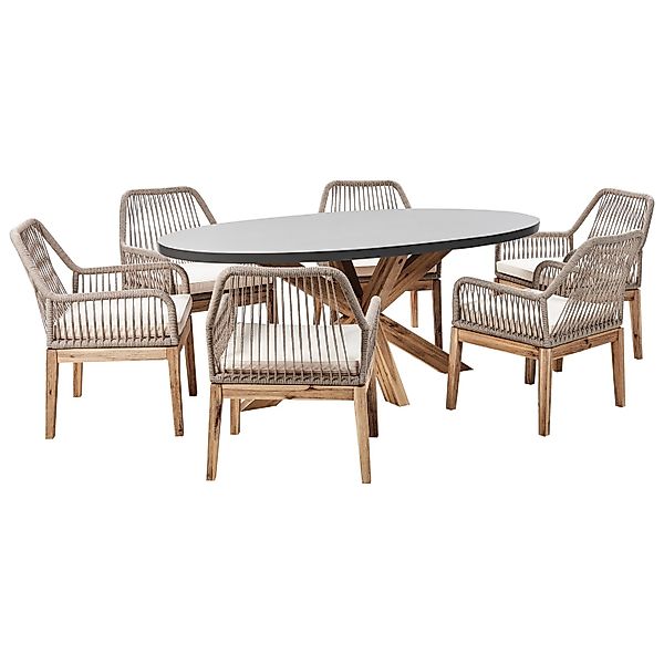 Beliani Gartentisch Set ORISTANO Grau Beige Heller Holzfarbton günstig online kaufen