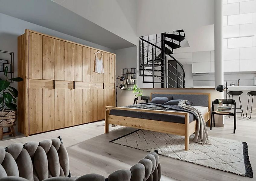 Natur24 Bett Doppelbett Bett Aalbe 180x200 Eiche Massiv Filz-Kopfteil günstig online kaufen