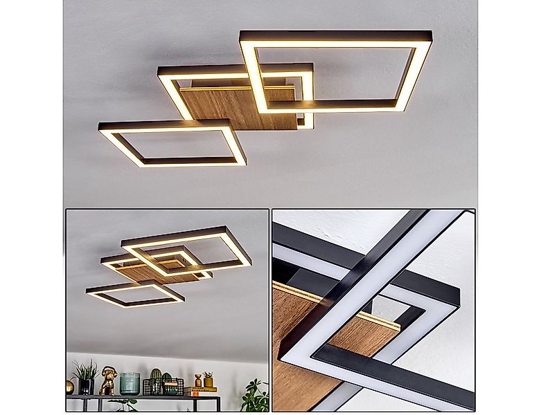 hofstein Deckenleuchte Deckenlampe aus Metall/Kunststoff in Schwarz/Holzopt günstig online kaufen