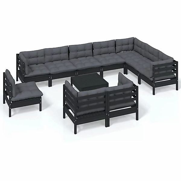 11-tlg. Garten-lounge-set Mit Kissen Schwarz Massivholz Kiefer günstig online kaufen