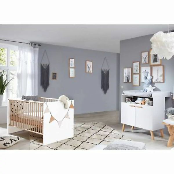 Lomadox Wickeltisch Set mit Babybett MANISA-19 in Weiß mit Absetzungen in B günstig online kaufen