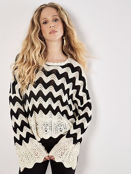 Apricot Rundhalspullover Chevron-Pullover, mit Trompetenärmeln günstig online kaufen