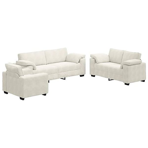 vidaXL Sofa 3-tlg. Sofagarnitur mit Kissen Creme Samt günstig online kaufen