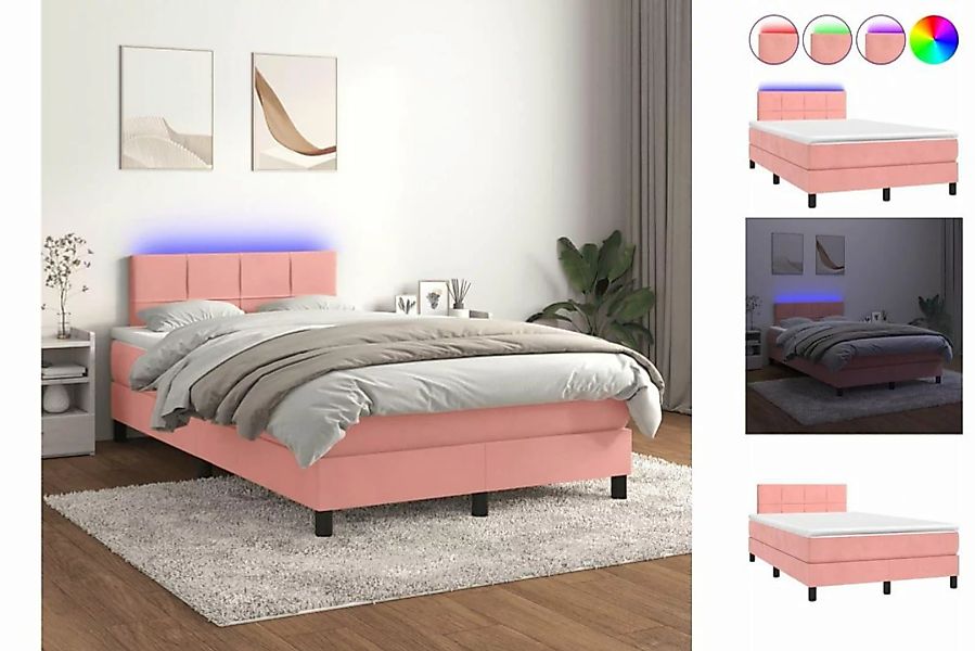 vidaXL Bettgestell Boxspringbett mit Matratze LED Rosa 120x200 cm Samt Bett günstig online kaufen
