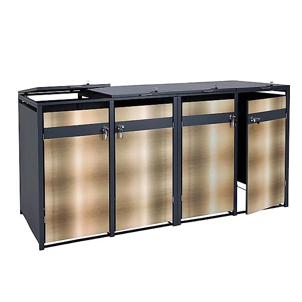 PROREGAL Mülltonnenbox 4er 117x264x80cm Anthrazit Gold günstig online kaufen
