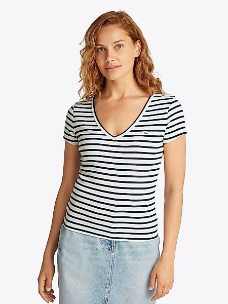 Tommy Jeans Kurzarmshirt "TJW SLIM ESSENTIAL RIB V SHORT SLEEVE" mit geripp günstig online kaufen