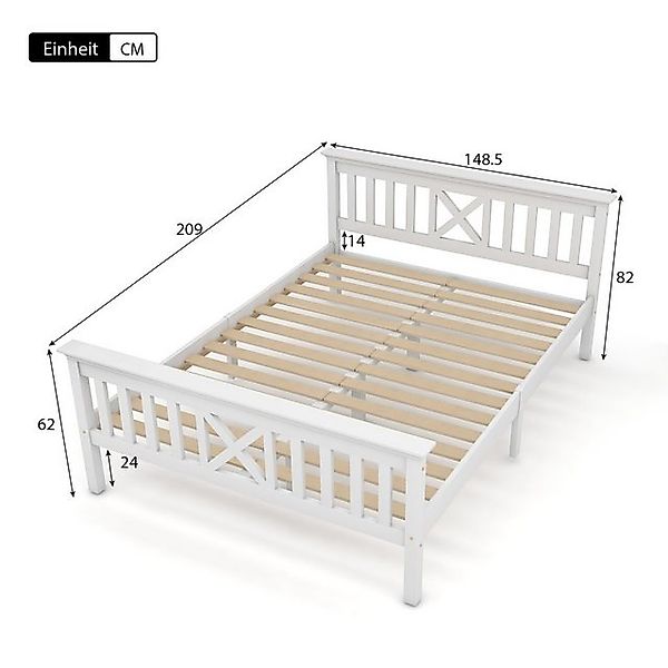 Flieks Massivholzbett, Doppelbett Kinderbett mit Lattenrost 140x200cm Kiefe günstig online kaufen