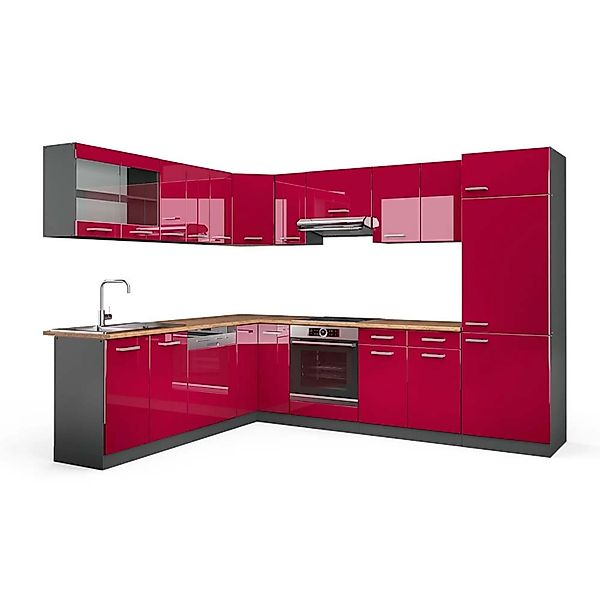 Vicco R-Line Eckküche Bordeaux Hochglanz/Anthrazit 227 x 287 cm AP Eiche günstig online kaufen