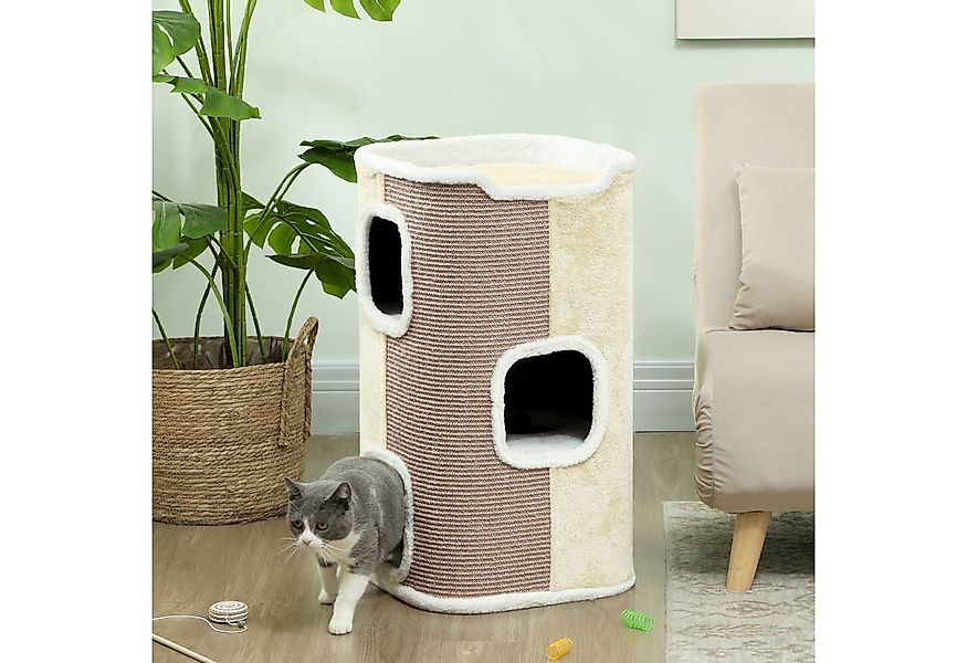 PawHut Kratztonne für Katzen 3 Ebenen Kletterbaum Spanplatte Polyester, (Ka günstig online kaufen