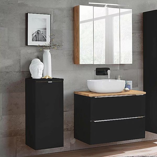 Badezimmermöbel Set mit LED-Spiegelschrank TOSKANA-BLACK-56 seidenmatt anth günstig online kaufen