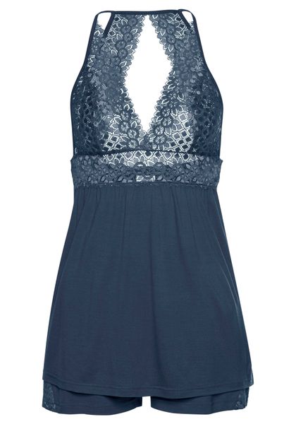 LASCANA Shorty 2 Stk. tlg., mit transparentem Spitzeneinsatz günstig online kaufen