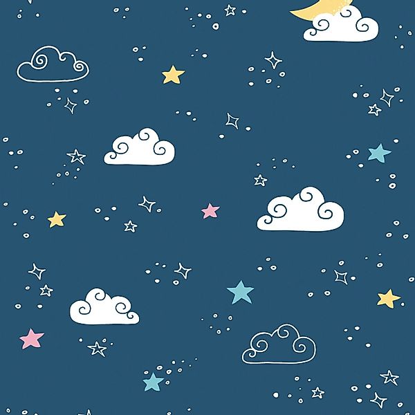 PROFHOME 381411-GU Kinder Tapete Grafisch Matt Blau Weiß Gelb 0,53 m x 10,0 günstig online kaufen