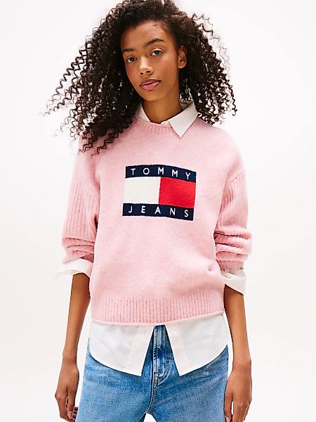 Tommy Jeans Strickpullover "TJW MELANGE FLAG SWEATER RIB EXT", in gerippter günstig online kaufen