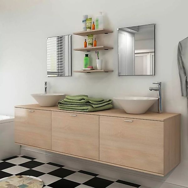 8-tlg. Badmöbel Und Waschbecken Set Beige günstig online kaufen