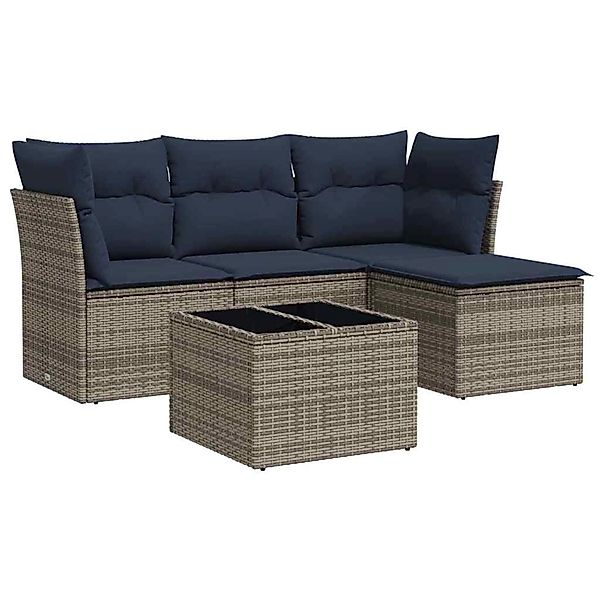 vidaXL 5-Tlg Garten-Sofagarnitur mit Kissen Grau Poly Rattan 3217551 günstig online kaufen