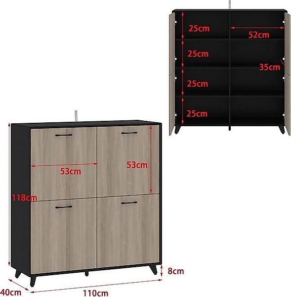 FUFU&GAGA Schuhschrank 4-türiger Schuhschrank, 118 x 40 x 110 cm, Grau + Sc günstig online kaufen
