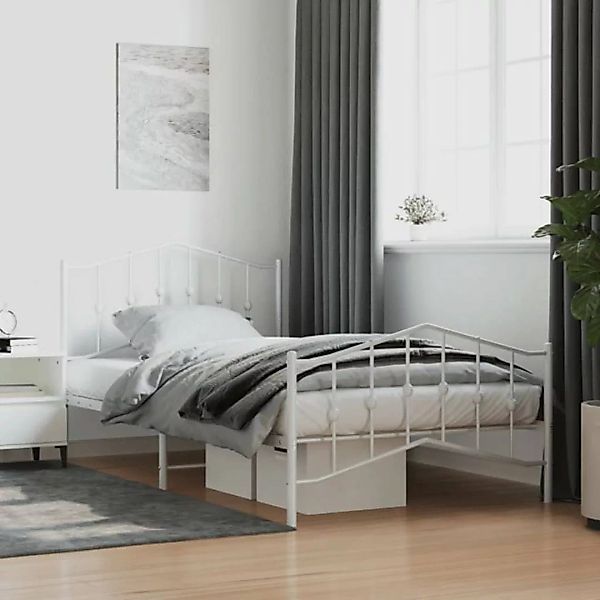 vidaXL Bett Bettgestell mit Kopf- und Fußteil Metall Weiß 100x200 cm günstig online kaufen