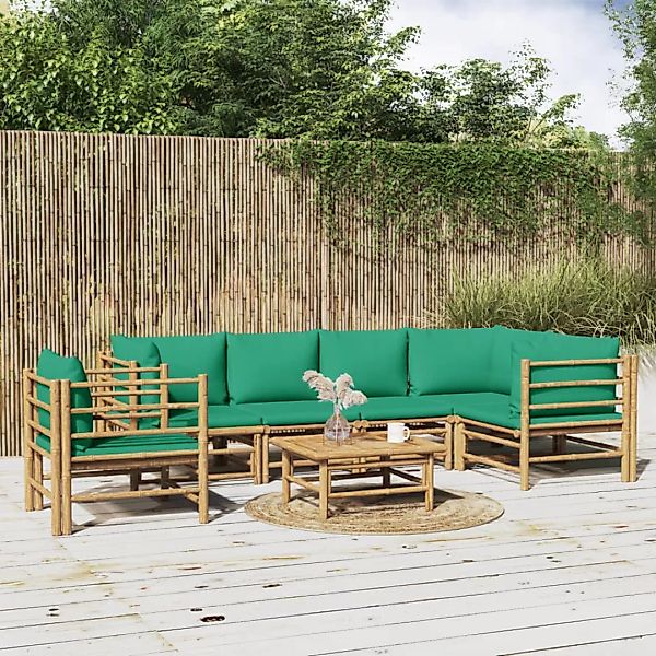 Vidaxl 7-tlg. Garten-lounge-set Mit Grünen Kissen Bambus günstig online kaufen