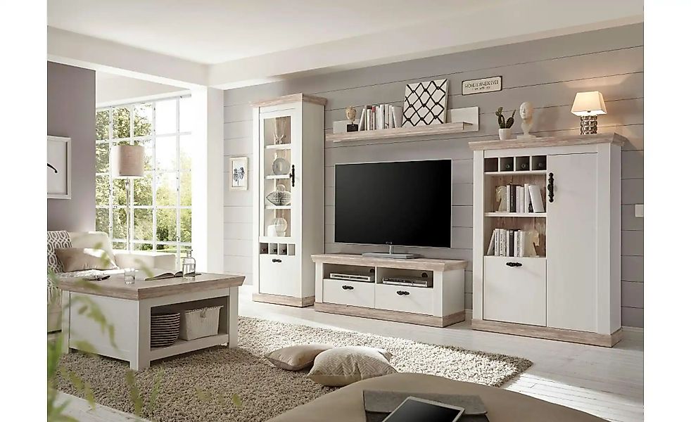 Wohnwand  Roble ¦ weiß ¦ Maße (cm): B: 330 H: 201 T: 44.0 Kommoden & Sidebo günstig online kaufen