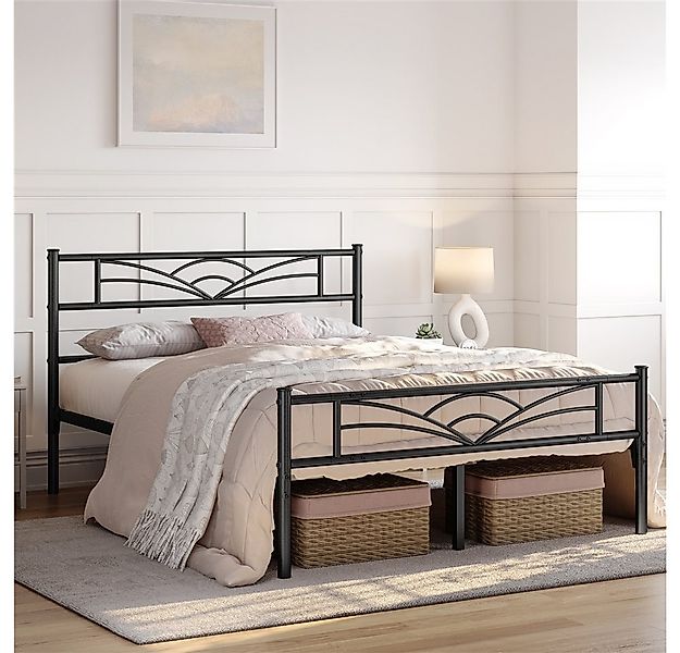 Yaheetech Bettgestell Metallbett, Bettrahmen mit Kopfteil, Doppel/Einzelbet günstig online kaufen