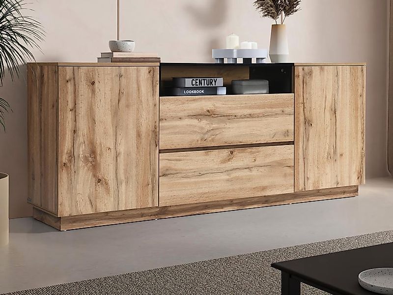 Sideboard mit 2 Türen, 2 Schubladen & 1 Ablagefach - Holzfarben & Schwarz - günstig online kaufen