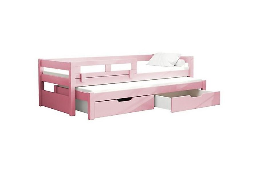 thematys Jugendbett Kinderbett mit Ausziehbett und 2 Schubladen Weiß, Grau, günstig online kaufen