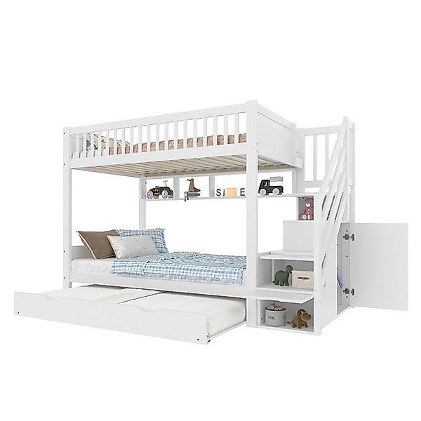 OKWISH Etagenbett Kinderbett Holzbett (mit Ausziehbett, Kleiderschrank & Re günstig online kaufen