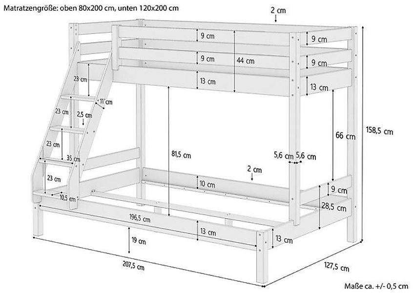 ERST-HOLZ Etagenbett Doppel Etagenbett 80 x 200 und 120 x 200 für Erwachsen günstig online kaufen