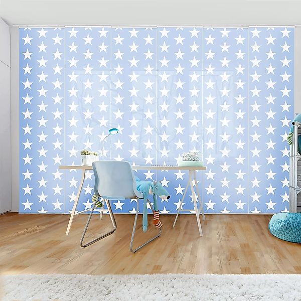 Schiebegardinen Set Kinderzimmer Weiße Sterne auf Blau günstig online kaufen