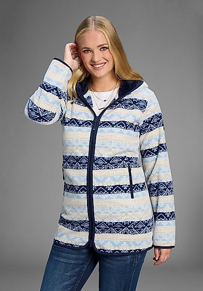 Polarino Fleecejacke Fleecejacke mit Print und Fellimitat in Kapuze günstig online kaufen