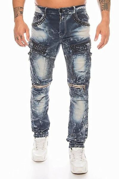 Cipo & Baxx Slim-fit-Jeans Herren Cargo Jeans Hose mit Strasssteinen Jeansh günstig online kaufen