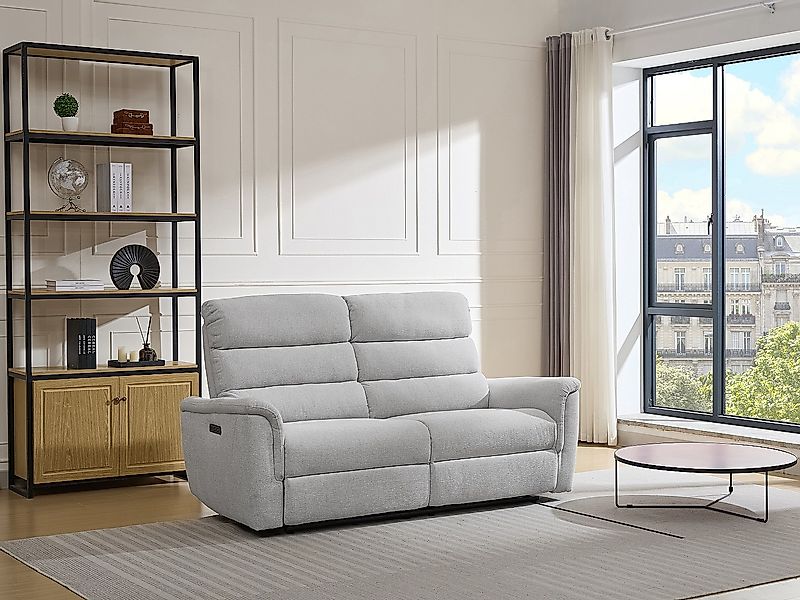 Relaxsofa elektrisch 3-Sitzer - Stoff - Hellgrau - CARTASIA günstig online kaufen