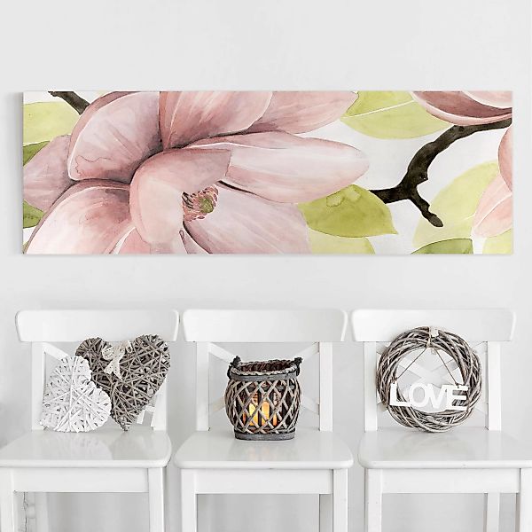 Leinwandbild Blumen - Panorama Magnolie errötet II günstig online kaufen