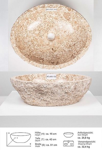 wohnfreuden Aufsatzwaschbecken Erosi Marmor Waschbecken 50 cm creme (Kein S günstig online kaufen