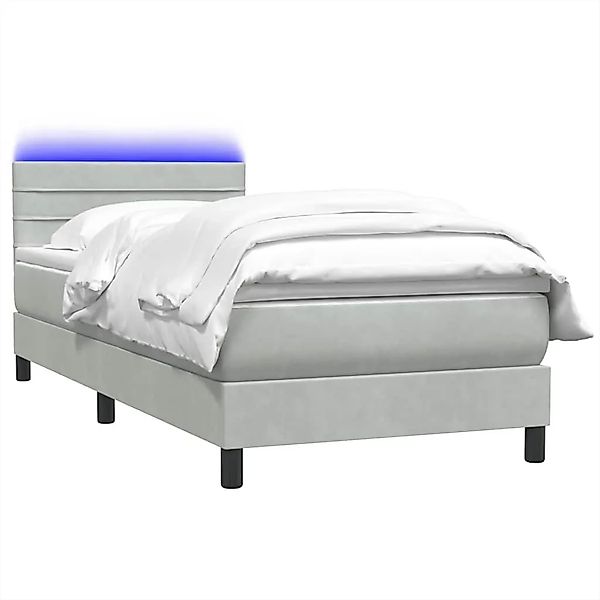 vidaXL Boxspringbett mit Matratze & LED Hellgrau 80x220 cm Samt 3317001 günstig online kaufen