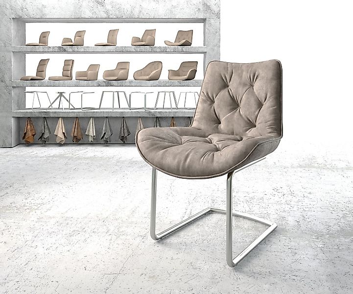 Freischwinger Taimi-Flex Mikrofaser Taupe Vintage Freischwinger rund Edelst günstig online kaufen