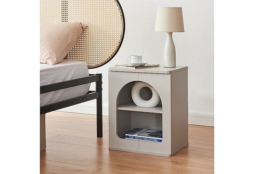 en.casa Nachttisch, »Trorhun« mit 2 offenen Fächern 48x40x30 cm Grau günstig online kaufen