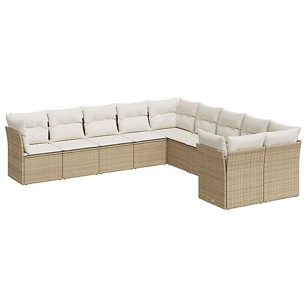 vidaXL 10-tlg Garten-Sofagarnitur mit Kissen Beige Poly Rattan Modell 76 günstig online kaufen