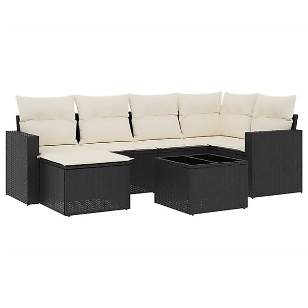 vidaXL 7-Tlg Garten-Sofagarnitur mit Kissen Schwarz Poly Rattan 3251603 günstig online kaufen
