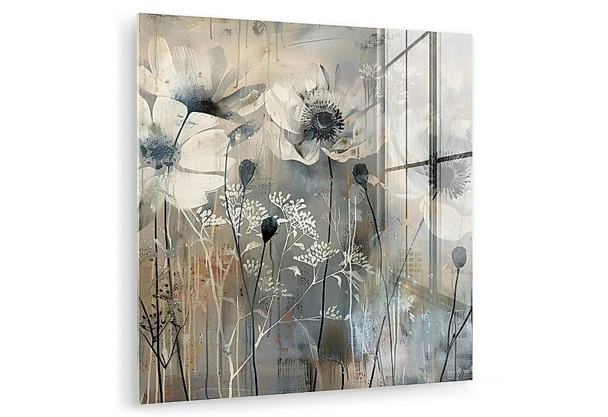MuchoWow Acrylglasbild Blumen - Pflanzen - Grau - Abstrakt, Inkl. Aufhängun günstig online kaufen