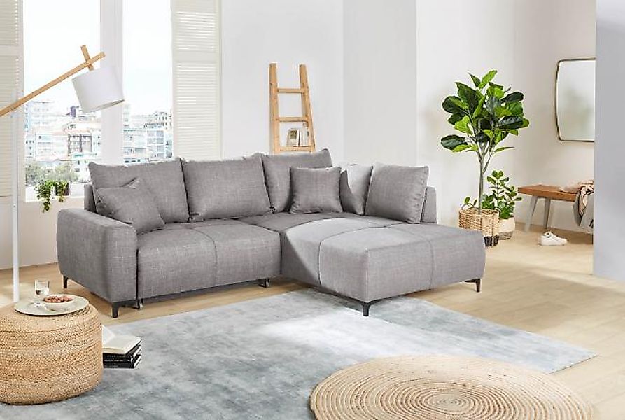 Couch L-Form Grau 245 cm breit mit Schlaffunktion Colmar günstig online kaufen