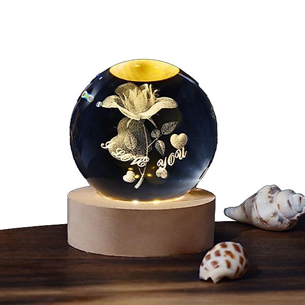 Kunstblume Rose Blume Kristallkugel 3D- Nachtlicht günstig online kaufen