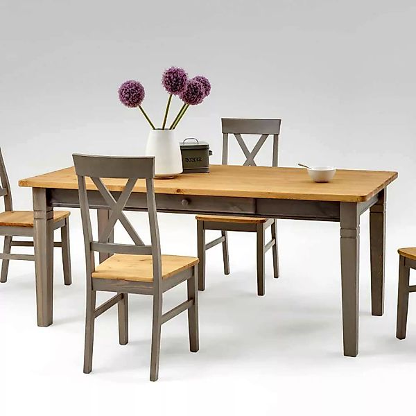 Esszimmertisch aus Kiefer Massivholz Grau günstig online kaufen