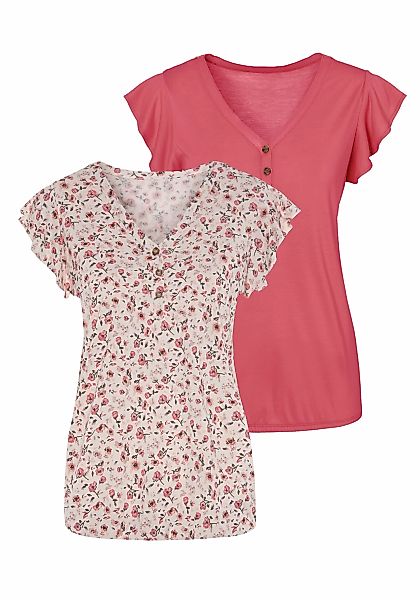 Vivance Kurzarmshirt "mit Flügelärmelchen", (2er-Pack), aus weicher Viskose günstig online kaufen