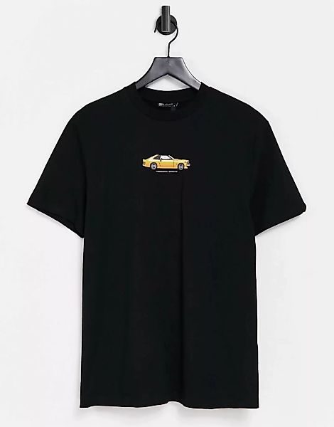 ASOS DESIGN – T-Shirt in Schwarz mit Autoprint günstig online kaufen