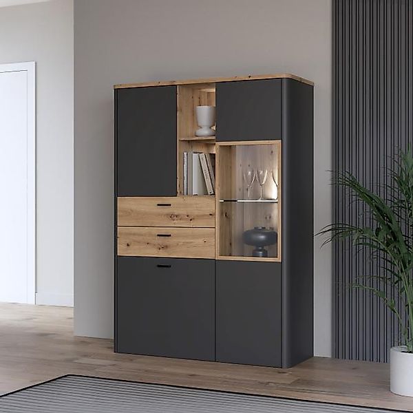 Highboardvitrine LEOKADIA von Forte Artisan Oak Nachbildung / Uni Wolfram g günstig online kaufen
